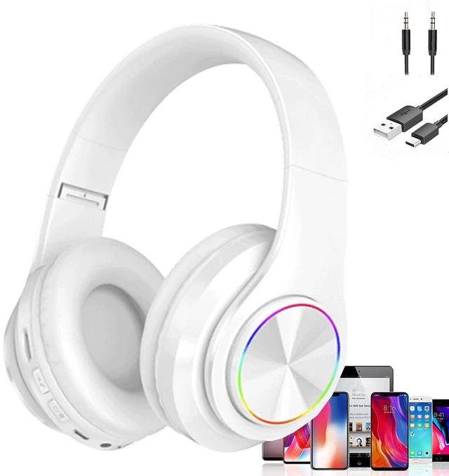 Main image of Over Ear Kids Bluetooth Headphones, Colorful LED Lights Headphones with Built-in Mic, Wired & Wireless Lightweight Foldable HiFi Stereo Headset for Gift, Tablet, Adult, Game(White)