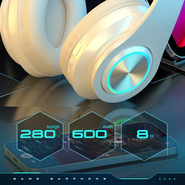 Alt view image 6 of 7 - Over Ear Kids Bluetooth Headphones, Colorful LED Lights Headphones with Built-in Mic, Wired & Wireless Lightweight Foldable HiFi Stereo Headset for Gift, Tablet, Adult, Game(White)