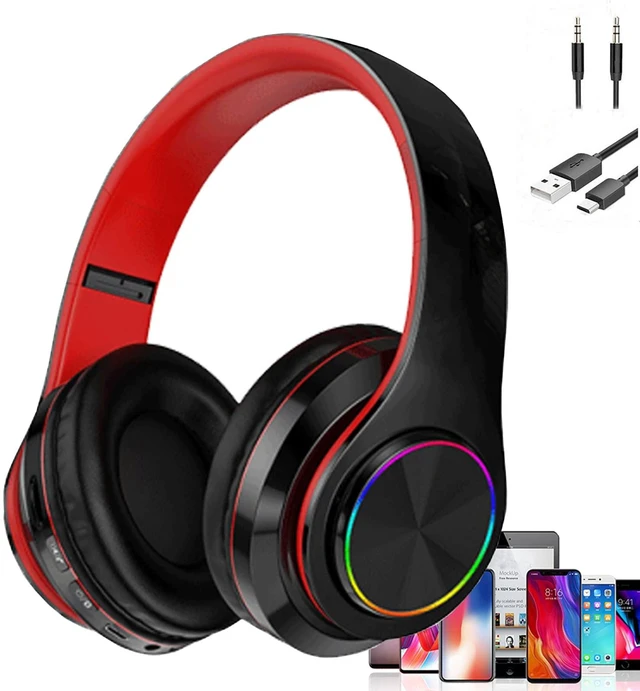 Main image of Bluetooth Headphones LED Lights, Colorful Wireless Over Ear Headset for Kids, Built-in Mic, HIFI Stereo Foldable Lightweight Wired Headphones, for Classroom, Home, Gift, Tablet, Adult, Game(Black)