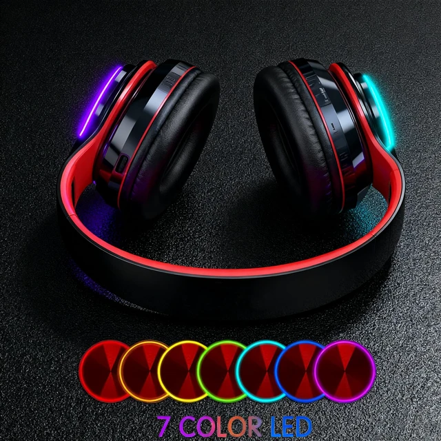 Alt view image 2 of 7 - Bluetooth Headphones LED Lights, Colorful Wireless Over Ear Headset for Kids, Built-in Mic, HIFI Stereo Foldable Lightweight Wired Headphones, for Classroom, Home, Gift, Tablet, Adult, Game(Black)