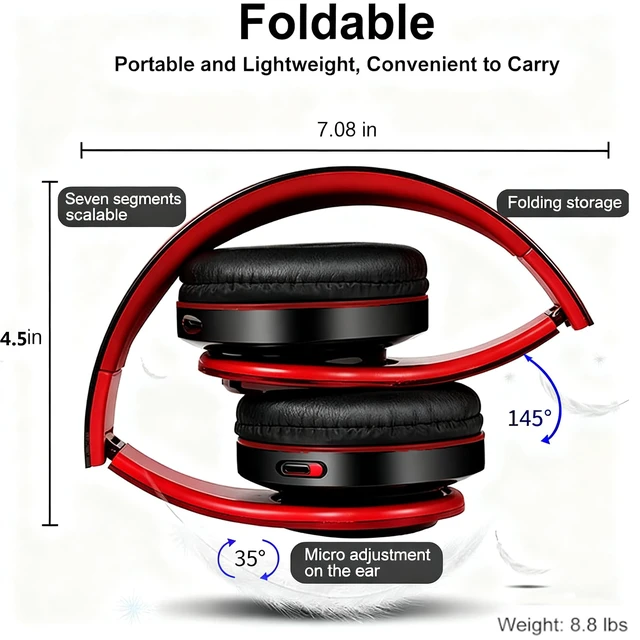 Alt view image 5 of 7 - Bluetooth Headphones LED Lights, Colorful Wireless Over Ear Headset for Kids, Built-in Mic, HIFI Stereo Foldable Lightweight Wired Headphones, for Classroom, Home, Gift, Tablet, Adult, Game(Black)