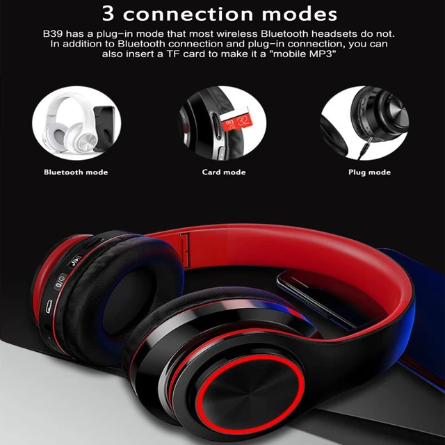 Alt view image 6 of 7 - Bluetooth Headphones LED Lights, Colorful Wireless Over Ear Headset for Kids, Built-in Mic, HIFI Stereo Foldable Lightweight Wired Headphones, for Classroom, Home, Gift, Tablet, Adult, Game(Black)