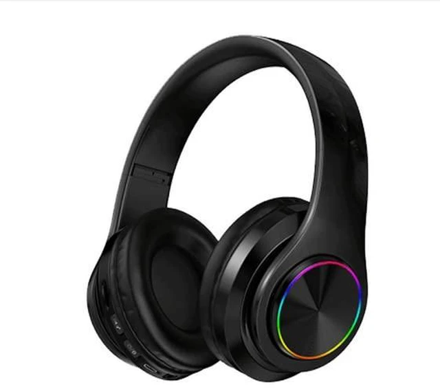 Main image of Wireless Over-Ear Bluetooth Headphones, LED Lights, Built-in Mic, Black Bluetooth 5.0 low latency, 40mm driver HIFI stereo Foldable lightweight soft earcups, for gaming travel office home gift