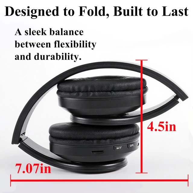 Alt view image 5 of 7 - Wireless Over-Ear Bluetooth Headphones, LED Lights, Built-in Mic, Black Bluetooth 5.0 low latency, 40mm driver HIFI stereo Foldable lightweight soft earcups, for gaming travel office home gift