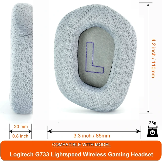 Alt view image 5 of 6 - Mesh Fabric Earpads for Logitech G733 G535 G335 Headphone-Gray Ear Pads with Durable Mesh Fabric for Logitech G733 Lightspeed Wireless Gaming Headset, Comfort Noise Isolation Foam