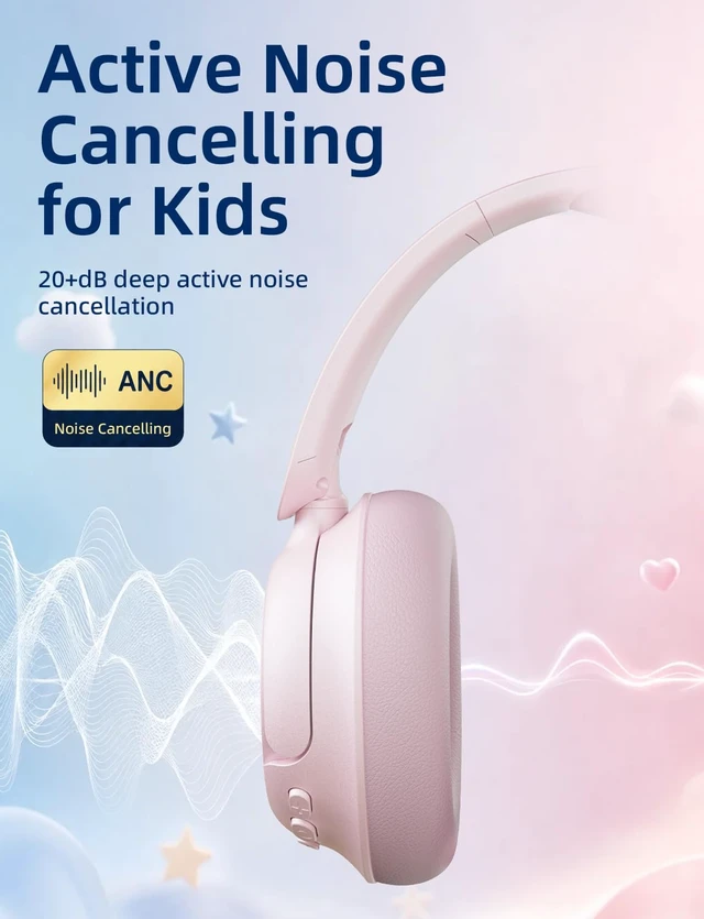 Alt view image 6 of 7 - Active Noise Cancelling Kids Bluetooth Headphones,Over Ear with 85dB Volume Limit,70H Playtime,Bluetooth 6.0,Foldable Wireless Headset with Microphone for School Travel