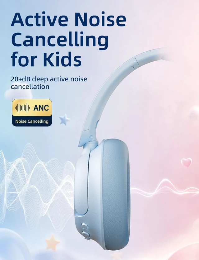 Alt view image 6 of 7 - Active Noise Cancelling Kids Bluetooth Headphones,Over Ear with 85dB Volume Limit,70H Playtime,Bluetooth 6.0,Foldable Wireless Headset with Microphone for School Travel