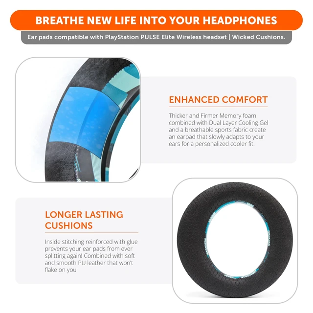 Alt view image 4 of 7 - Freeze Pulse Elite - Cooling Gel Earpads for PS5 Pulse Elite Made by Wicked Cushions Thicker Cushion & Wider Opening Cyan Prism
