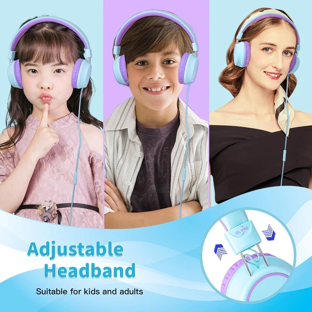 Alt view image 5 of 7 - Kids Wired Foldable Headphones, Children Headset, Mic, Boys, Girls Mint Blue & Lavender; On-ear kids headphones with cord for school teens students tablets airplane gaming; Travel; 3.5mm jack
