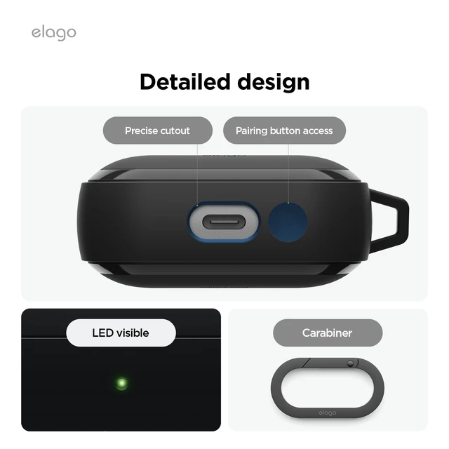 Alt view image 4 of 7 - EDC Case for Galaxy Buds 3 Pro & 3 & 3 FE Shock Absorbing Design, Wireless Charging, Full Body Protection (Black)