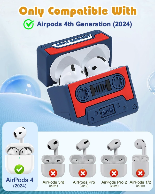 Alt view image 2 of 6 - Boaretiu for AirPods 5th/4th Case 3D Cute Anime Design, CD Tape Cute Cartoon Kawaii Funny 3D Soft Silicone Design Cover with Carabiner and Cleaner Kit Cool Shell Stylish for Boys Women