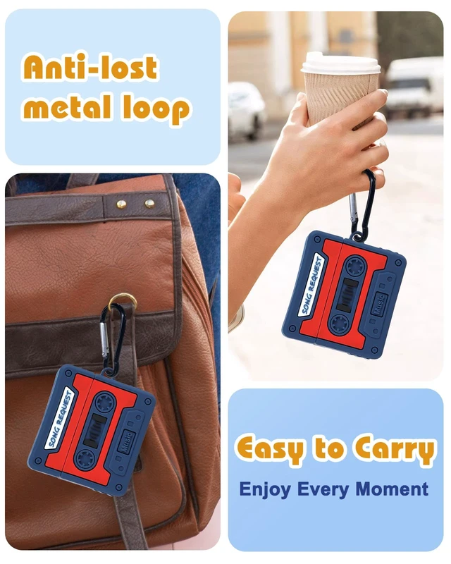 Alt view image 3 of 6 - Boaretiu for AirPods 5th/4th Case 3D Cute Anime Design, CD Tape Cute Cartoon Kawaii Funny 3D Soft Silicone Design Cover with Carabiner and Cleaner Kit Cool Shell Stylish for Boys Women