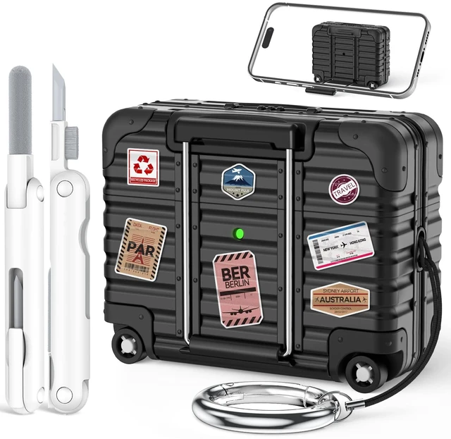 Main image of for AirPods Pro 3 Case 2025 with Lock and Phone Stand,Black Cute Funny Suitcase Design Hard Protection Cover for AirPods Pro 3rd Generation with Cleaner Kit & Keychain,for Women Men