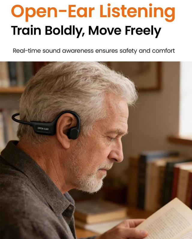 Alt view image 2 of 7 - Open Ear Wireless Headphones, IPX7 Waterproof Bluetooth 6.0 Open Ear Duet Headphone with Mic Button Control, Skin-Friendly Comfortable Fit, Sport Earbuds for Jogging Running Cycling Hiking Reading