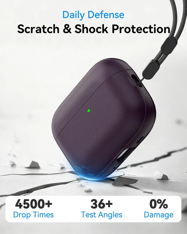 Alt view image 3 of 7 - for AirPods Pro 3 Case 2025, (Leather Texture) Full-Body Protective Airpods Pro 3rd Generation Case with Lanyard & Cleaner Kit, Wireless Charging Support, Front LED Visible (Purple)