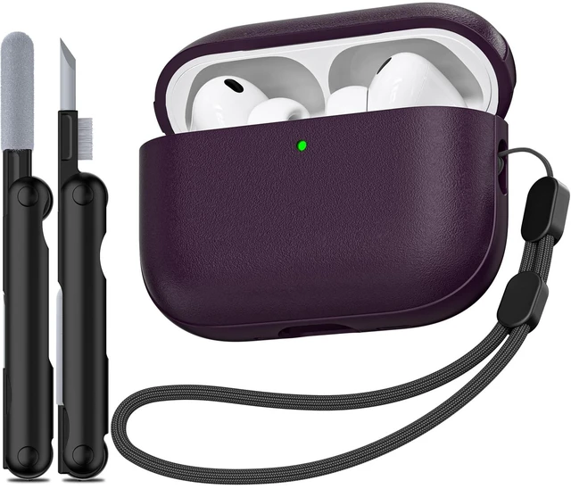 Main image of for AirPods Pro 3 Case 2025, (Leather Texture) Full-Body Protective Airpods Pro 3rd Generation Case with Lanyard & Cleaner Kit, Wireless Charging Support, Front LED Visible (Purple)