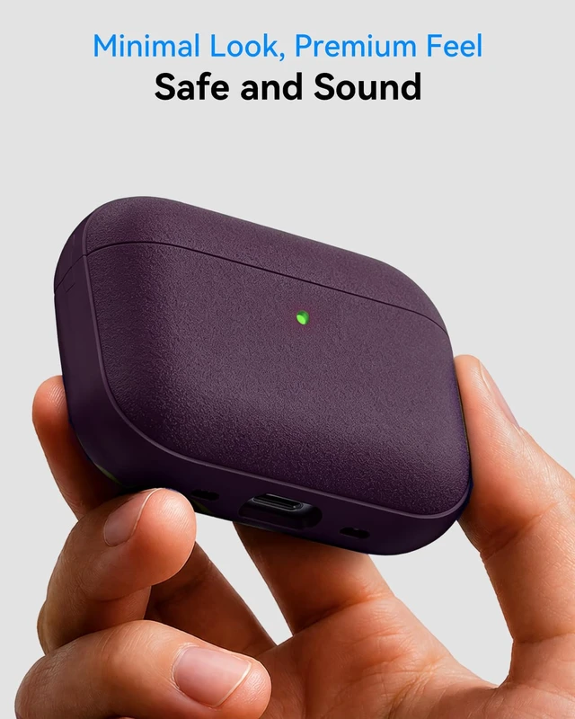 Alt view image 4 of 7 - for AirPods Pro 3 Case 2025, (Leather Texture) Full-Body Protective Airpods Pro 3rd Generation Case with Lanyard & Cleaner Kit, Wireless Charging Support, Front LED Visible (Purple)