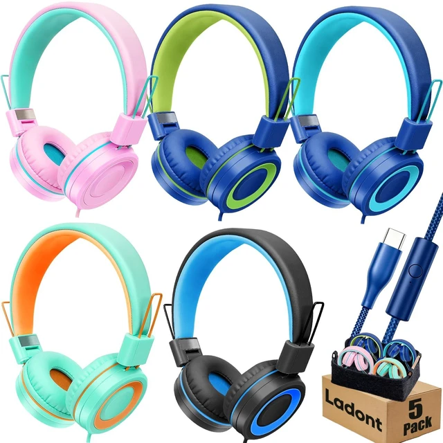 Main image of 5 Pack Kids USB C Wired Headphones Bulk for Classroom School