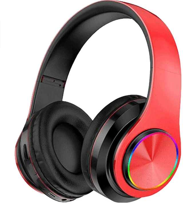 Main image of Wireless Bluetooth Headphones with Colorful LED Lights, Red Black HiFi Stereo Sound,Light Weight,Foldable,Colorful Backlit,Rechageable,Over Ear Headset for PC/Travel/Class/Office/Kids/Adult
