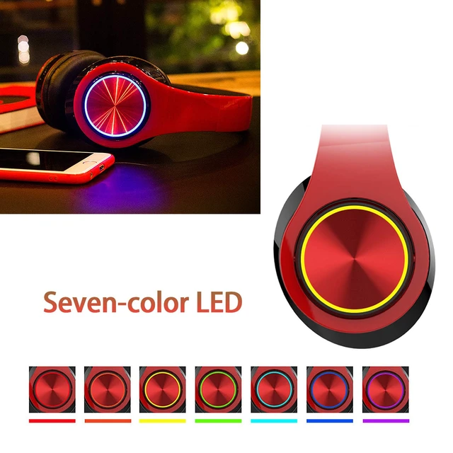 Alt view image 2 of 7 - Wireless Bluetooth Headphones with Colorful LED Lights, Red Black HiFi Stereo Sound,Light Weight,Foldable,Colorful Backlit,Rechageable,Over Ear Headset for PC/Travel/Class/Office/Kids/Adult