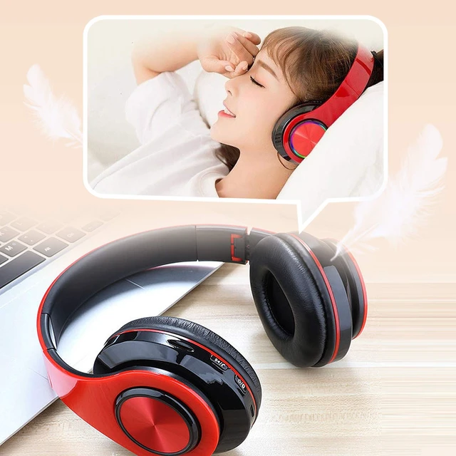 Alt view image 7 of 7 - Wireless Bluetooth Headphones with Colorful LED Lights, Red Black HiFi Stereo Sound,Light Weight,Foldable,Colorful Backlit,Rechageable,Over Ear Headset for PC/Travel/Class/Office/Kids/Adult