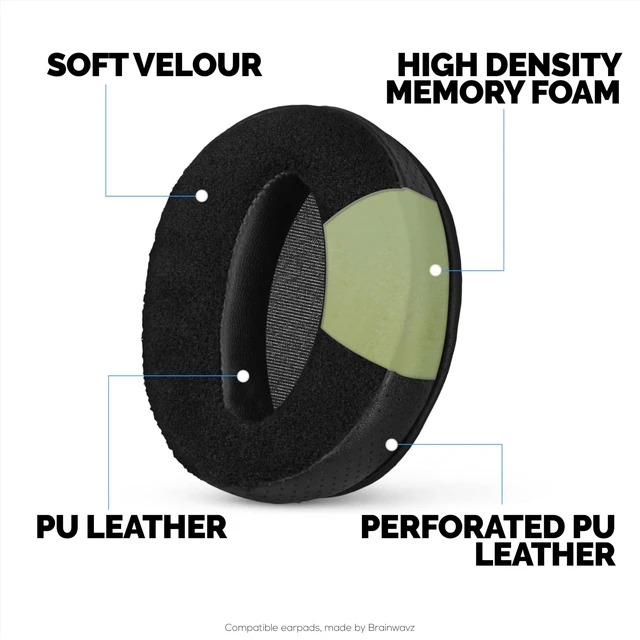 Alt view image 3 of 7 - Replacement Hybrid Earpads for Sennheiser HD4.50BT HD4.50BTNC HD450BT HD4.50SE HD4.40BT HD4.30G HD4.20S HD458BT HD450 HD400S HD 350BT. PU Leather Velour Memory Foam, Extra Comfort - (Black)