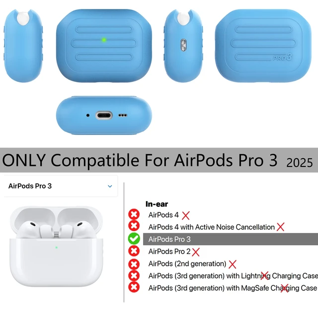 Alt view image 2 of 4 - Anti-Lost Case for AirPods Pro 3 one-Piece Design case,Wireless Charging, LED Visible,Lanyard Included. (Fluorescent Blue)