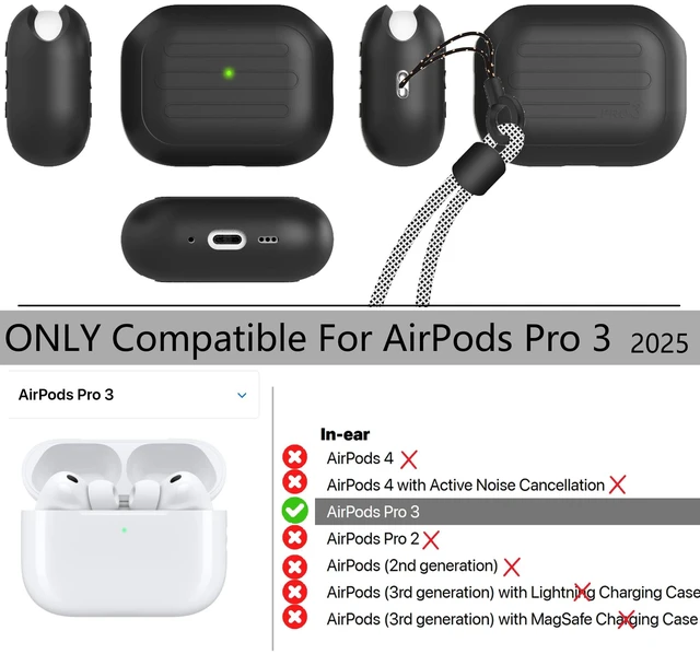 Alt view image 2 of 5 - Anti-Lost Case for AirPods Pro 3 one-Piece Design case,Wireless Charging, LED Visible,Lanyard Included. (Black)
