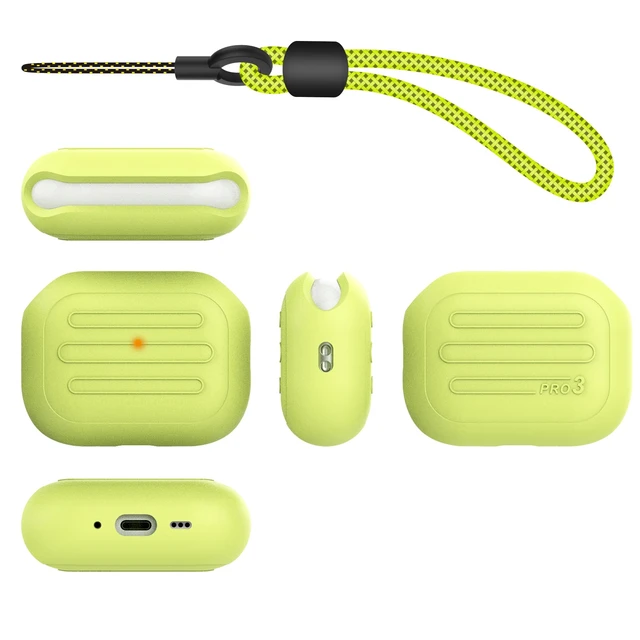 Alt view image 5 of 5 - Anti-Lost Case for AirPods Pro 3 one-Piece Design case,Wireless Charging, LED Visible,Lanyard Included. (Fluorescent Yellow)