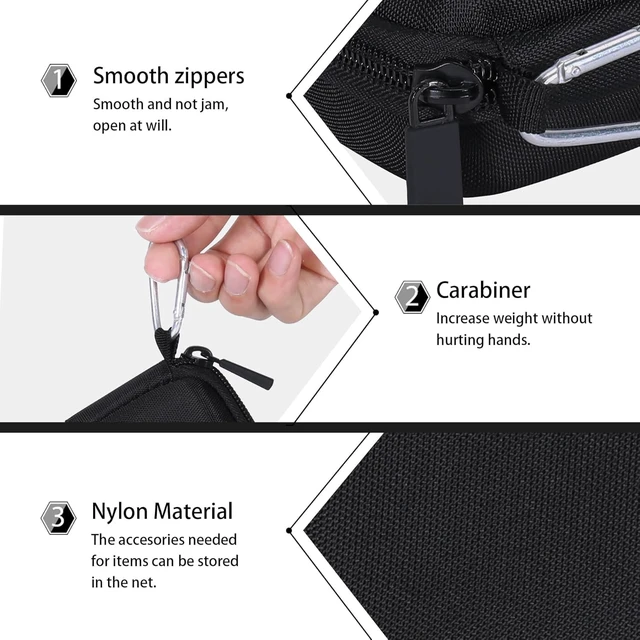 Alt view image 5 of 7 - Hard Case for SHOKZ OpenFit 2+/2/Air Open-Ear Headphones, Black Mesh Accessory Pocket, Elastic Retaining Strap, Carabiner Clip, Sealed Zipper, Compact Portable Storage