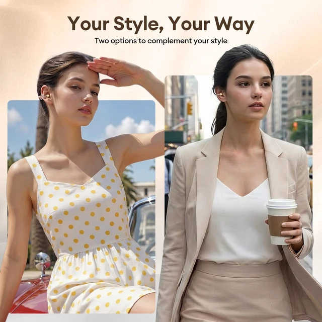 Alt view image 6 of 7 - Clip On Earbuds with Detachable Gold Butterfly Earrings, Bluetooth 6.0 Open Ear Earbuds for Women, Led Display Leather Texture Charging, Comfortable Fit, Sports, Daily Wearers&Gifts, X22 Beige