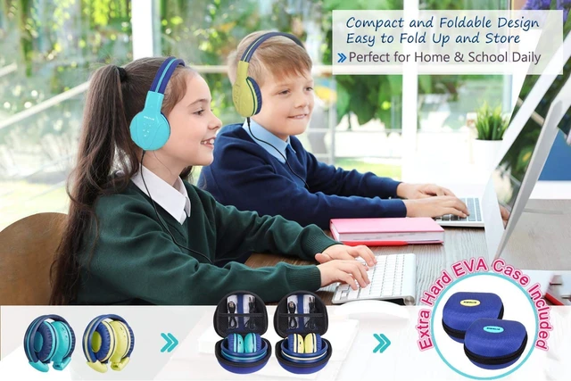 Alt view image 5 of 7 - 2Pack Wireless Kids Headphones with Share Port, Bluetooth 6.0 w/Mic 75/85/94dB Volume Limit, Durable & Foldable Stero Headsets w/Travel Case for School iPad Tablet Toddler Teens, USB C Charging
