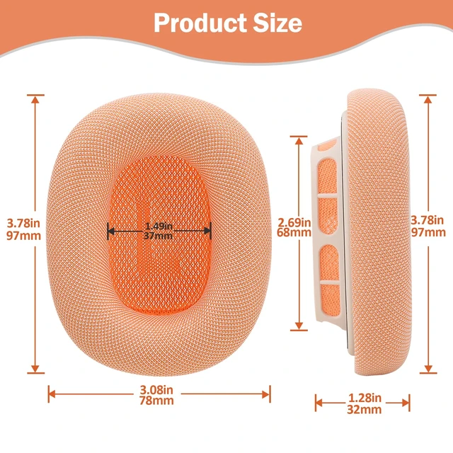 Alt view image 5 of 7 - Orange Ear Cushions Ear Cups Fit for Apple AirPods Max with Mesh Fabric, Silicone Gel& Strong Magnet (2024 Version-Orange)