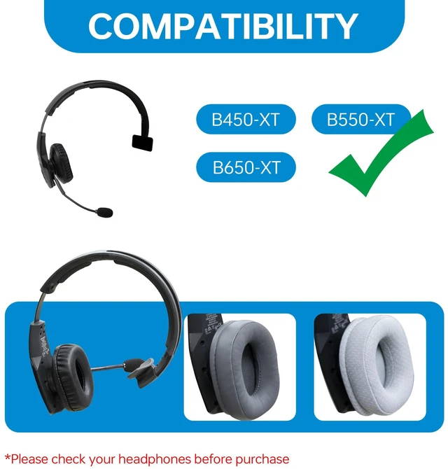 Alt view image 2 of 7 - Ear Cushion for BlueParrott B450-XT B550-XT B650-XT, Replacement Earpad for Blue Parrott Headset 450/Blueparrott Bluetooth Truckers Headset (3 PCs and 3 PCs Microphone Foam)