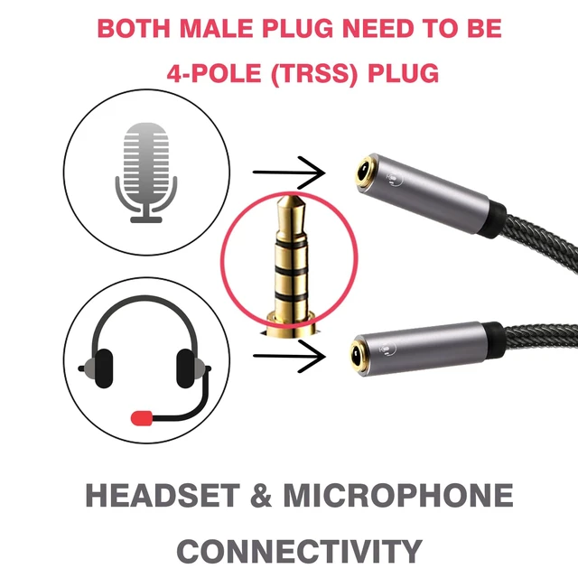Alt view image 3 of 6 - Long Headphone Splitter, 4-Pole 2-Way TRRS 3.5mm Y Cable - 4ft / 1.2m Hi-Fi Stereo Sound, 24K Gold-Plated, TRRS Mic Support, Music Sharing, for Phone, PC, Headset, NS, PS4, PS5, Xbox etc