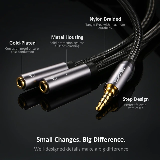 Alt view image 5 of 6 - Long Headphone Splitter, 4-Pole 2-Way TRRS 3.5mm Y Cable - 4ft / 1.2m Hi-Fi Stereo Sound, 24K Gold-Plated, TRRS Mic Support, Music Sharing, for Phone, PC, Headset, NS, PS4, PS5, Xbox etc