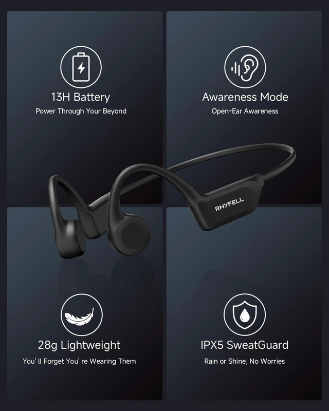 Alt view image 4 of 7 - Bone Conduction Headphones for Workouts & Running Headphones for Workouts Bluetooth 6.0 Wireless Sports Headphones with Secure Fit, 13H Playtime, Lightweight 28g for Cycling, Gym & Outdoor Workouts