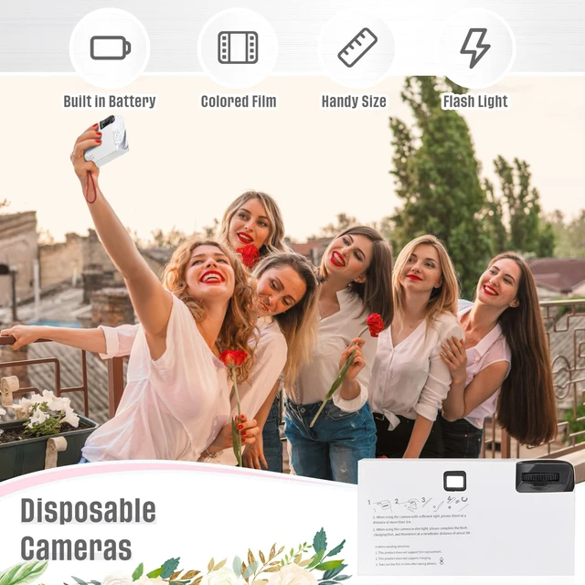 Alt view image 6 of 6 - 4 Pcs Disposable Camera Single Use Film Camera One Time Camera for Photography with Flash Color Film for Wedding, Anniversary, Travel, Camp, Party Supplies, Birthday Gift (Stylish Style)