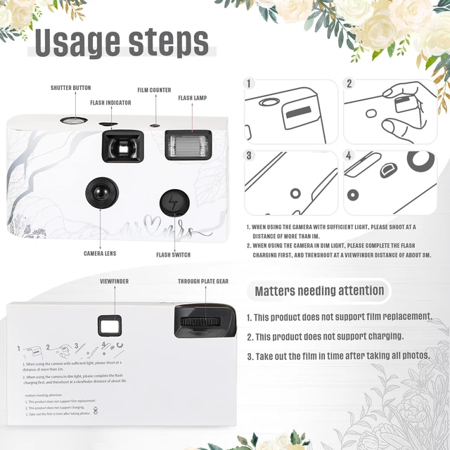 Alt view image 4 of 6 - 4 Pcs Disposable Camera Single Use Film Camera One Time Camera for Photography with Flash Color Film for Wedding, Anniversary, Travel, Camp, Party Supplies, Birthday Gift (Stylish Style)