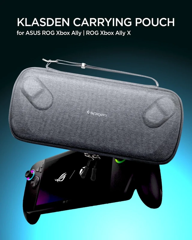 Alt view image 2 of 7 - Slim Carrying Case for ASUS ROG Xbox Ally/Ally X One-Layer Pouch, Grip Bump, G-Hook, Strap Keeper, Screen Protector, Back Pocket - Charcoal Gray