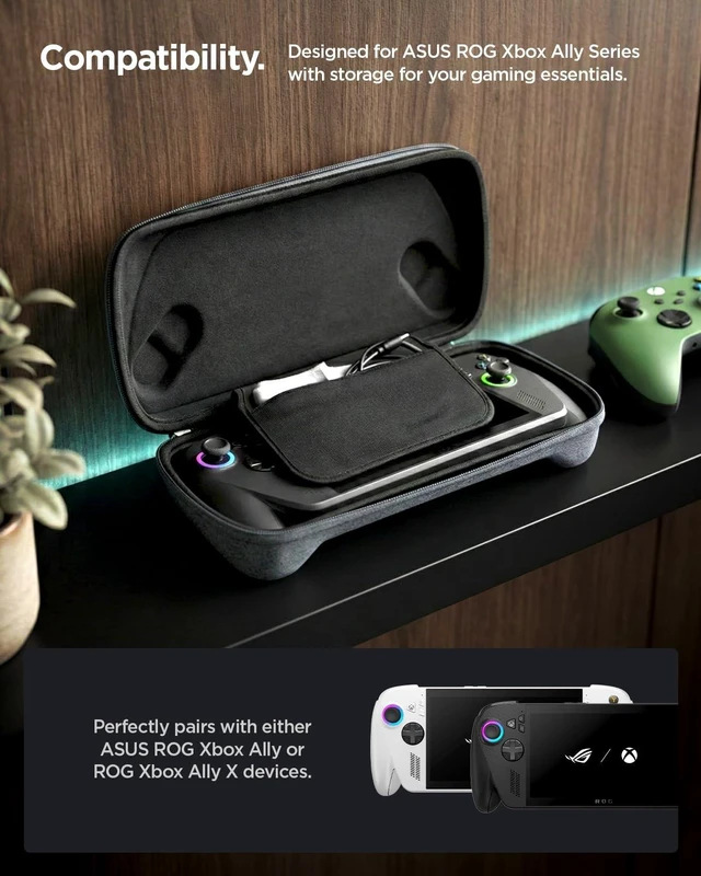 Alt view image 3 of 7 - Slim Carrying Case for ASUS ROG Xbox Ally/Ally X One-Layer Pouch, Grip Bump, G-Hook, Strap Keeper, Screen Protector, Back Pocket - Charcoal Gray