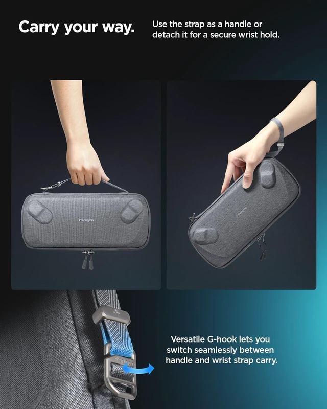 Alt view image 6 of 7 - Slim Carrying Case for ASUS ROG Xbox Ally/Ally X One-Layer Pouch, Grip Bump, G-Hook, Strap Keeper, Screen Protector, Back Pocket - Charcoal Gray