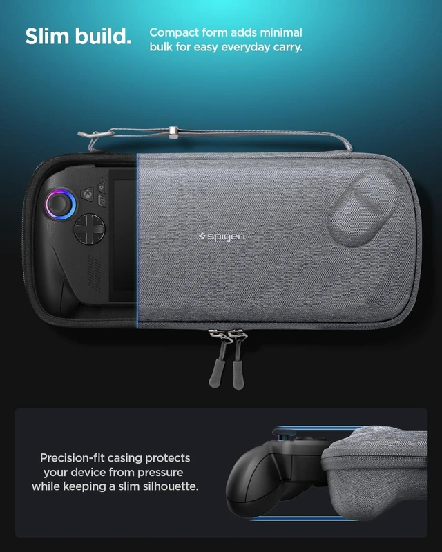 Alt view image 4 of 7 - Slim Carrying Case for ASUS ROG Xbox Ally/Ally X One-Layer Pouch, Grip Bump, G-Hook, Strap Keeper, Screen Protector, Back Pocket - Charcoal Gray