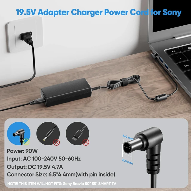 Alt view image 2 of 7 - 19.5V Adapter Charger for Sony Bravia LCD TV KDL-48R510C KDL-40R510C KDL-48W650D KDL40W600B KDL32W600D KDL-40W650D KDL-48W600B, KDL-48R KDL-55W KDL-32W KDL32R KDL-40W KDL-40R KDL-42W KDL-48W