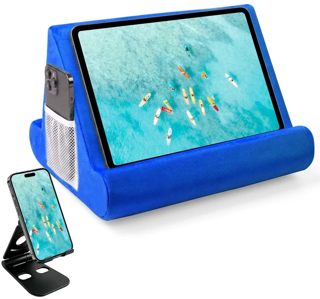 Main image of 2pcs Multi-Angle Tablet Holder Cushion Stand with Net Pocket & Black Color Phone Stands Upgraded Tablet Pad Support for Phone,Pad,Books (Blue)