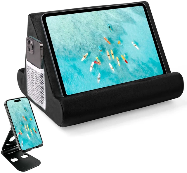 Main image of 2pcs Multi-Angle Tablet Holder Cushion Stand with Net Pocket & Black Color Phone Stands Upgraded Tablet Pad Support for Phone,Pad,Books (Black)
