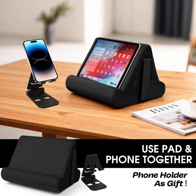 Alt view image 7 of 7 - 2pcs Multi-Angle Tablet Holder Cushion Stand with Net Pocket & Black Color Phone Stands Upgraded Tablet Pad Support for Phone,Pad,Books (Black)
