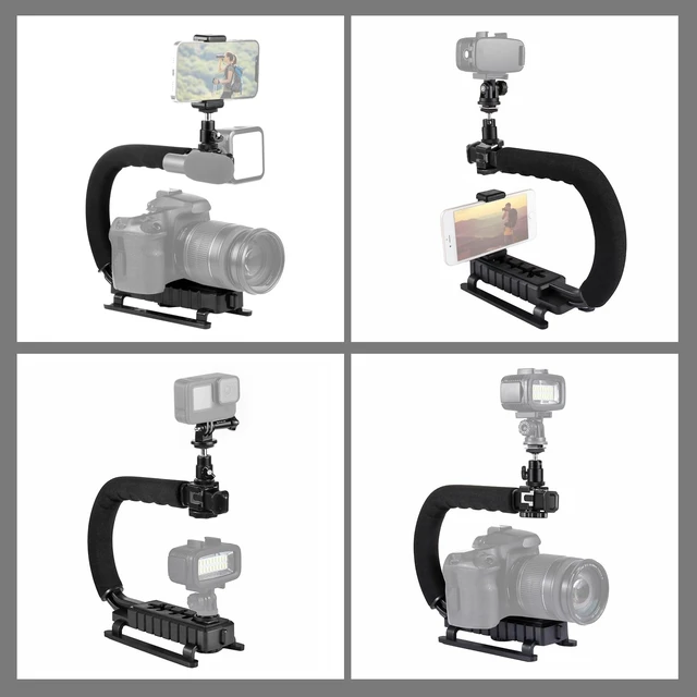 Alt view image 3 of 7 - U/C Shape Video Action Stabilizing Handle Grip Handheld Stabilizer Kit with Phone Clamp & Quick Release Buckle & Long Screw for Canon Sony Nikon Cameras and Home DV Camera Smartphones