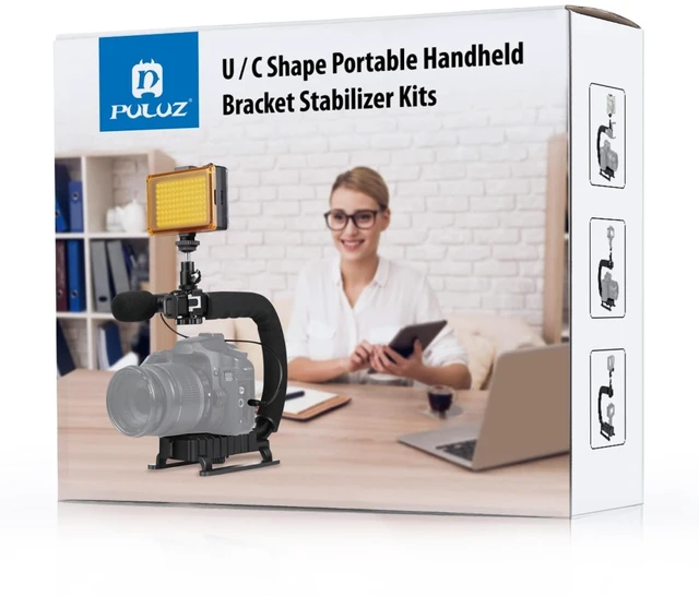 Alt view image 7 of 7 - U/C Shape Video Action Stabilizing Handle Grip Handheld Stabilizer Kit with Phone Clamp & Quick Release Buckle & Long Screw for Canon Sony Nikon Cameras and Home DV Camera Smartphones