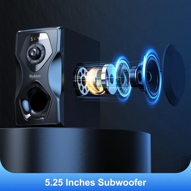 Alt view image 5 of 7 - Surround Sound System Home Theater Speakers 5.25" Subwoofer 700 Watts Peak Power 5.1/2.1Wired Stereo Speaker System Strong Bass with Bluetooth ARC Optical Input
